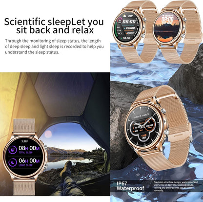 Smartwatch Dames met Bellen/Kiezen via Bluetooth, Smart Watch voor Dames, Slaapmonitor Menstruatie volgen, Calorie Stappenteller Stopwatch Smart Activity-Armband voor Android iOS (Goud)