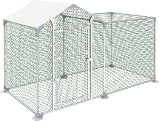 2 x 1 m Rabbit Free Running Hen House Metal Chicken Coop with Sun Protection Roof Door and Lock Stable Chicken Coop for Small Animals for Chickens, Ducks and Small Animals