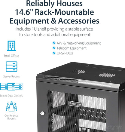 Wandmonteerbare 9U Netwerkkast – Serverkast, Patchkast, Rackkast, Serverrack – 19-Inch Met 1U Schap – 38 Cm Montagediepte, Afsluitbaar En Geventileerd
