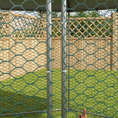 PawHut Hühnerstall 400 x 346 x 263 cm Freilaufgehege aus Stahl, Hühnerkäfig mit Abdeckung, Tür, Hühnergehege für 10-15 Hühner, Kleintiere, Grau - QUORE