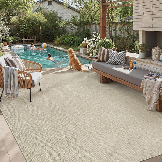 PureCozy Jute Look Woonkamer Tapijt 300x400cm Lichtbruin Groot Vloerkleden Antislip Wasbaar Binnen Buiten Vloerkleed Slaapkamer Kantoor Ontspanningsruimte Carpet Balkon Patio Tuin Rug