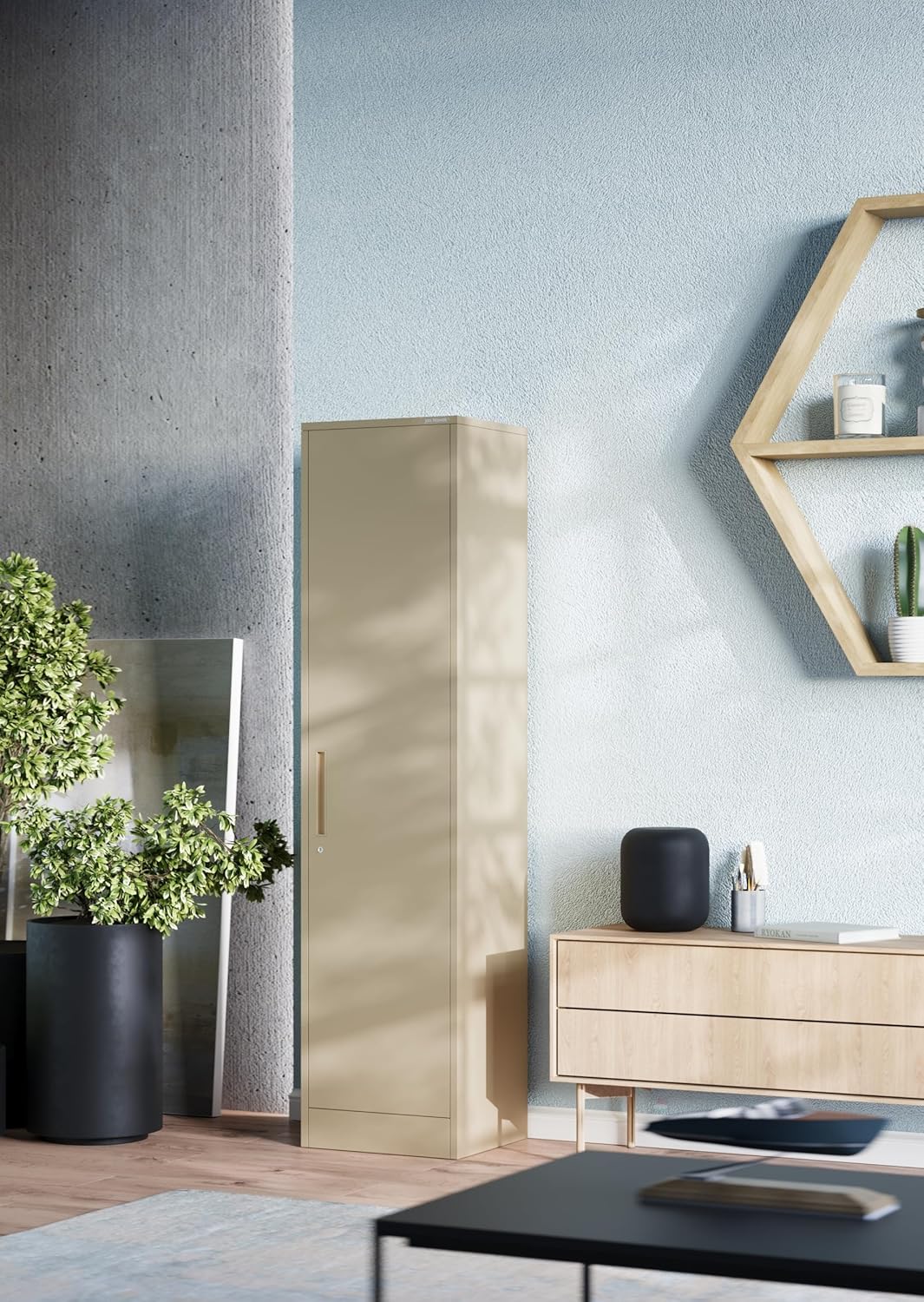 Archiefkast kantoorkast metalen kast opbergkast 4 planken vleugeldeur draaigreep poedercoating metaal 185 cm x 45 cm x 40 cm (beige)