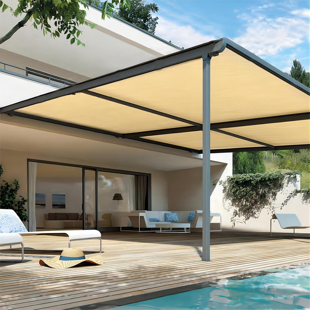 Shatex 8x12ft 90% UV Blok Outdoor Zonnebrandcrème Schaduw Panel, Patio/Venster/RV Luifel, Getapete Rand met Doorvoertule