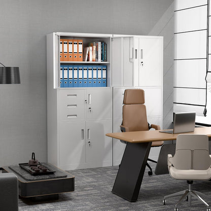 Filing cabinet, metal cabinet with three drawers, magazine cabinets, sheet steel powder coating, steel cabinet for tools, office, 180 x 80 x 40 cm (white - QUORE