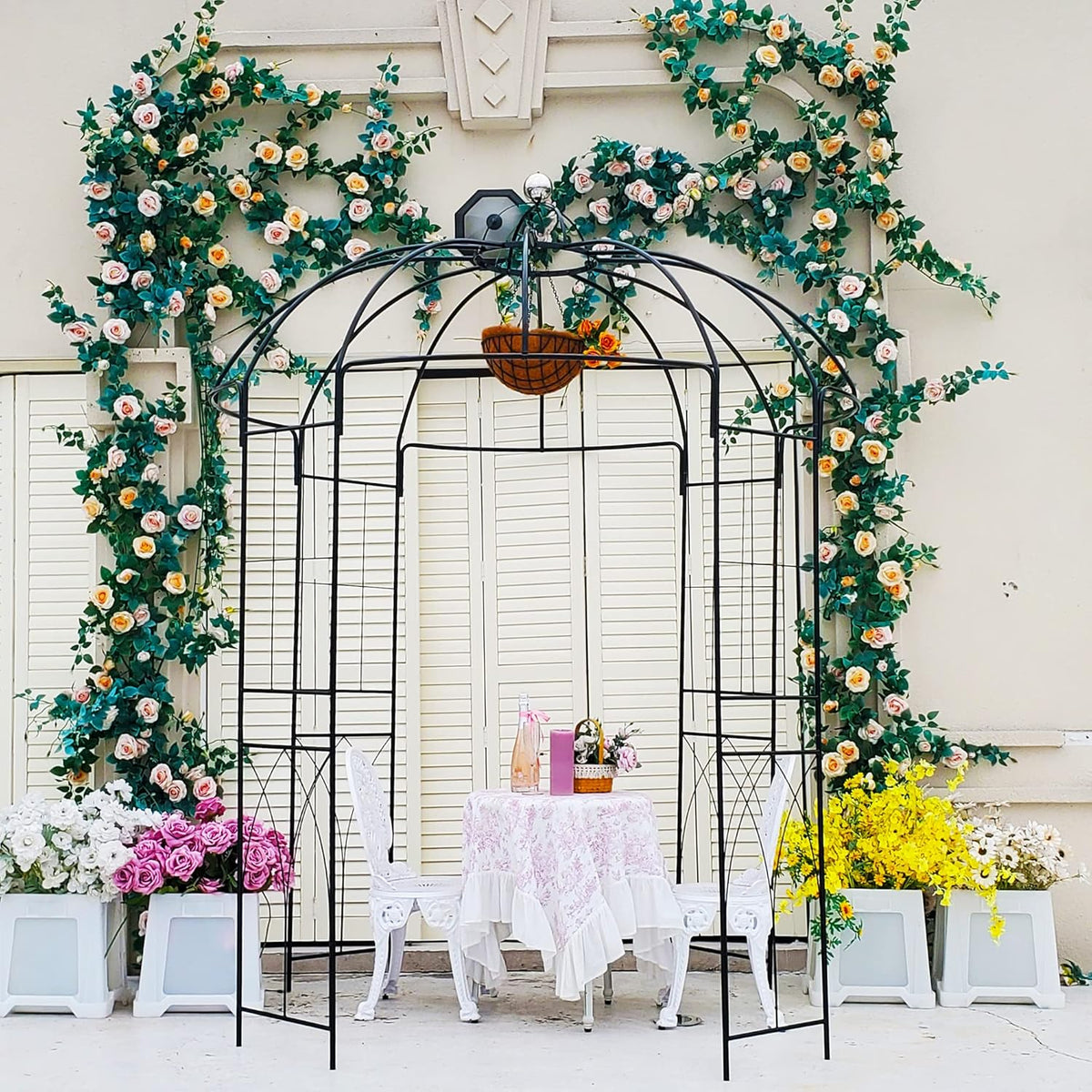 106,7 "L x 81,5" H x 81,5 "W Tuin prieel vogelkooi vorm metalen tuinhuisje pergola paviljoen, tuin roos paviljoen boog, ijzeren frame tuinhuisje geweldig voor achtertuin, gazon, bruiloft