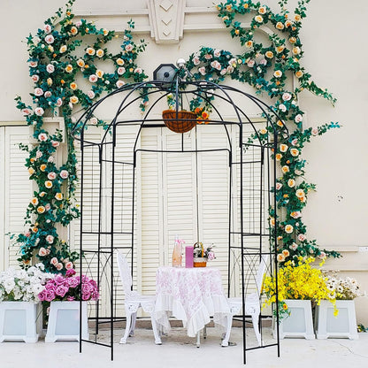 106,7 "L x 81,5" H x 81,5 "W Tuin prieel vogelkooi vorm metalen tuinhuisje pergola paviljoen, tuin roos paviljoen boog, ijzeren frame tuinhuisje geweldig voor achtertuin, gazon, bruiloft