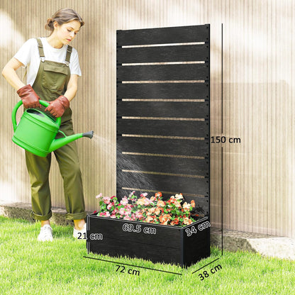Outsunny Garden Planter with Trellis for Climbing Plants Tires Flowers Freestanding Raised Bed for Garden Outdoor Patio Planter with Drainage Hole 72x38x150cm Black - QUORE