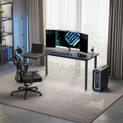 Eureka Ergonomisch L-vormig gaming-bureau, 155 x 110 cm hoekbureau. Grote pc-gaming-tafel met kabelbeheersysteem en muismat voor thuiskantoor. Zwart, links