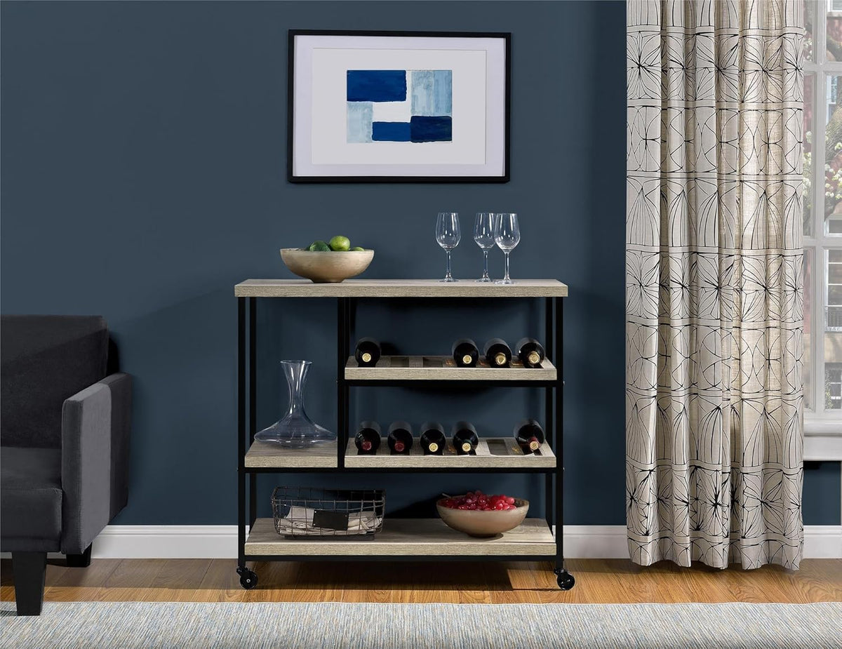 Ameriwood Home Elmwood Multi-Purpose Rollwagen, Distressed Grey Oak, serveerwagen, 43,1 x 91,4 x 86,1 cm
