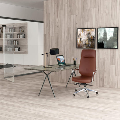 hjh OFFICE 600984 Elegante directiestoel Velvet kunstleer bruin bureaustoel met hoge rugleuning