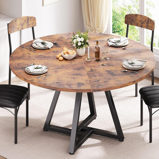 Ronde keuken eettafel voor 2-4 personen, cirkel eettafel met metalen frame, ruimtebesparende houten industriële meubels (vintage, 42 inch
