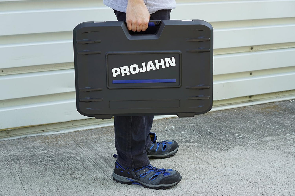 Projahn 39048201 industriële gereedschapskoffer, universeel, metrisch, 122-delig, uitgebreide assortiment, overzichtelijke indeling, premium look, ergonomisch kofferdesign