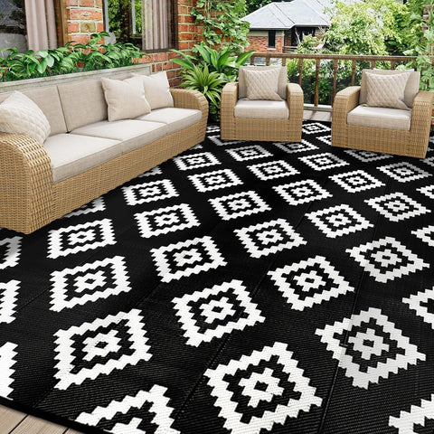 Buiten Vloerkleed - Buitenkleden - Buitentapijt - Opvouwbaar - UV-bestendig - Waterdicht - Buitenmatten - voor Buiten - Balkon - Strand - Picknick -Terras - Rechthoekig - 245 x 305 cm - Zwart