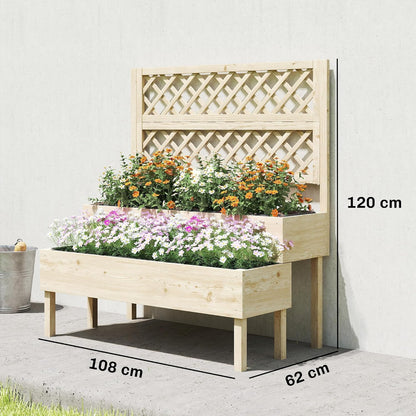 Outsunny Raised Planter with Trellis, 2-Step Flower Box with 2 Planters, Felt Fabric, Wooden Planter for Climbing Planters, Garden 108 x 62 x 120 cm