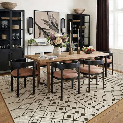 PureCozy Jute Look Woonkamer Tapijt 300x400cm Zwart Beige Antislip Wasbaar Binnen Buiten Vloerkleed Slaapkamer Kinderkamer Kantoor Vloerkleden Balkon Patio Tuin Groot Carpet