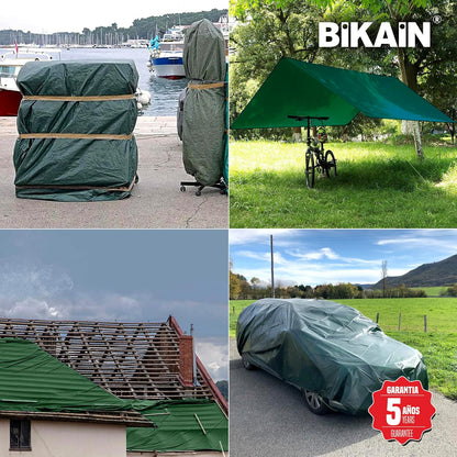 Bikain Waterdicht afdekzeil voor buiten, 8 x 12 m, 150 g/m², versterkt, scheurvaste ogen, zonnezeil, 100% waterdicht en 100% uv-bescherming, multifunctionele afdekking, 3-laags, kruislaminaat