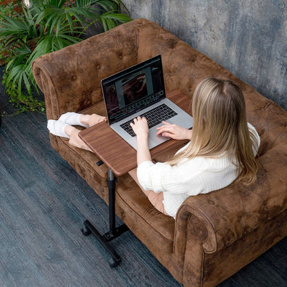 Tatkraft Gain Home Office Mobile Rolling Laptop Desk, Healthcare Overbed Bedside Table with Wheels, Suitable for 7-17" Laptops, Adjustable Height of 71-96cm, Tabletop 360° Rotatable and 160° Tilt - QUORE