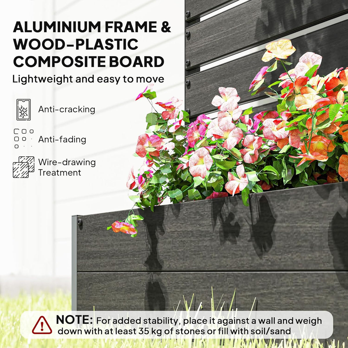 Outsunny Garden Planter with Grid for Climbing Plants Vines Flowers Freestanding Raised Bed for Garden Outdoor Patio Planter with Drainage Crevice Black - QUORE