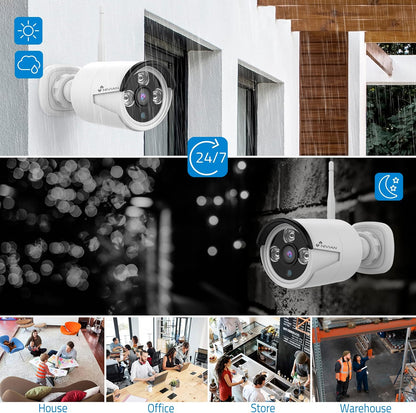 Nivian Draadloze bewakingscameraset, 2K, met 10-kanaals recorder en 4 waterdichte buitencamera's, IP66, nachtzicht, bewegingsdetectie, eenvoudige installatie zonder kabel, meldingen in de app
