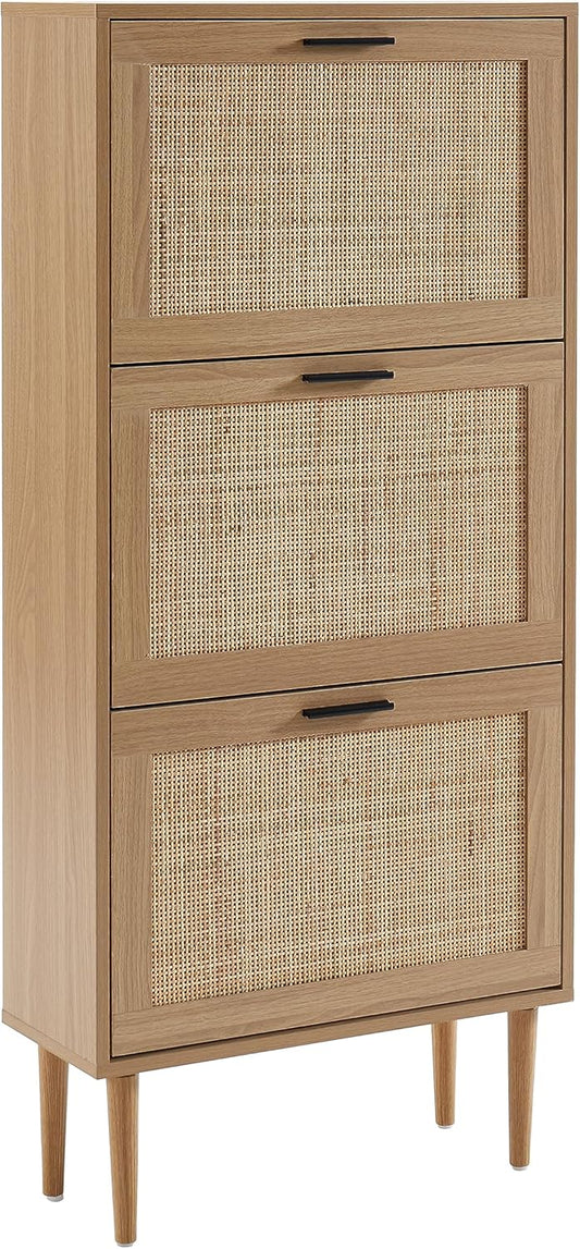 BAÏTA - Schoenenkast AMANA eikenlook en rotan riet, 60 cm