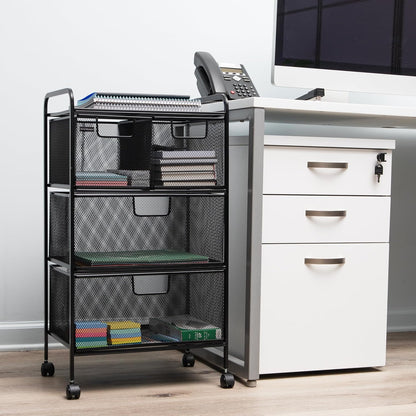 Mind Reader Winkelwagen met laden, Wasserij Organizer, Utility Cart, Badkamer, Keuken, Metalen Mesh, 16 "L x 11" B x 29" H, Zwart