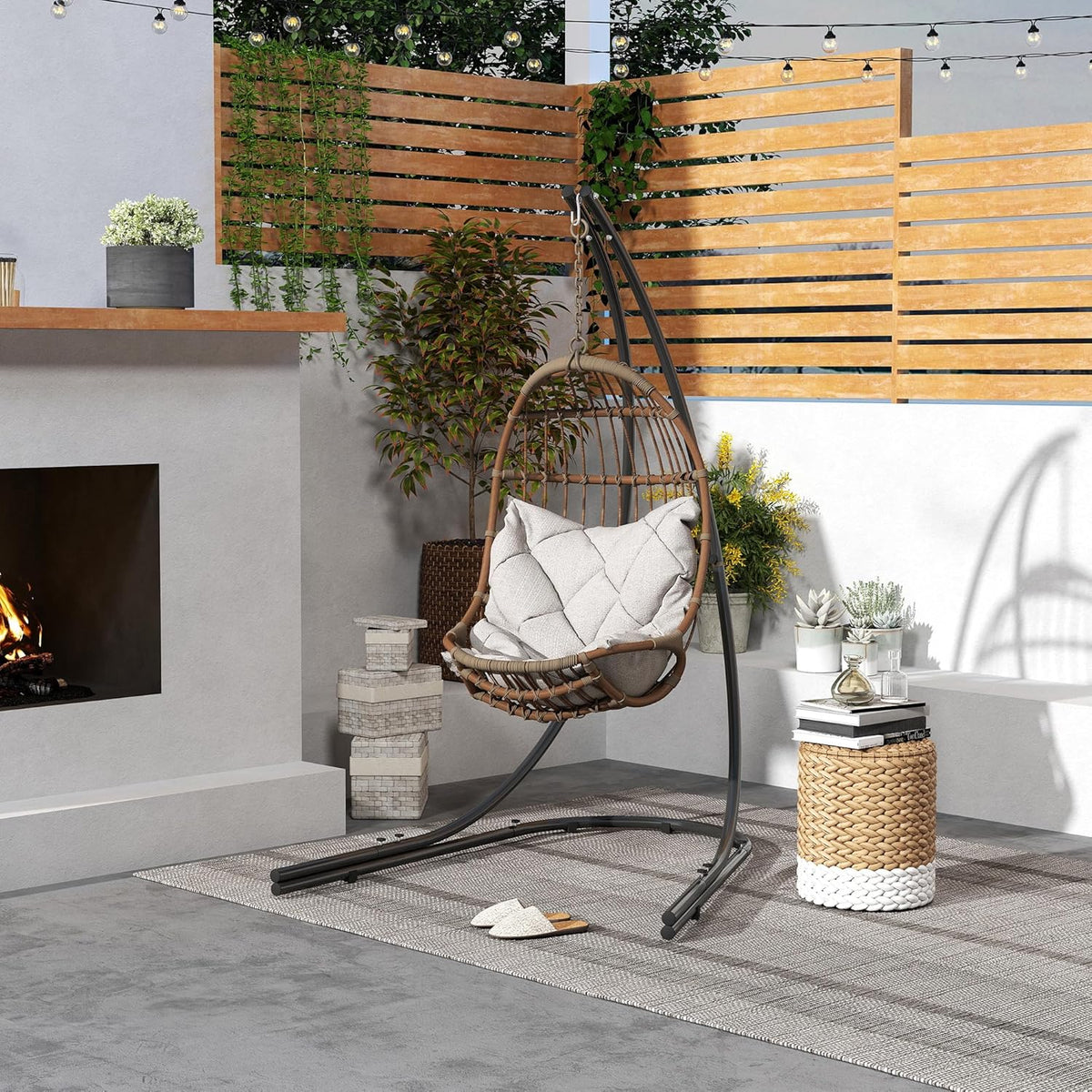 Outsunny Gestell für Hängesessel in C-Form Metall Ständer mit Sockel für Hängesitz Hängestuhl, Hängeschaukel Hängemattengestell bis 150 kg, Hängestuhlgestell für Indoor Outdoor Balcony, Terrasse - QUORE