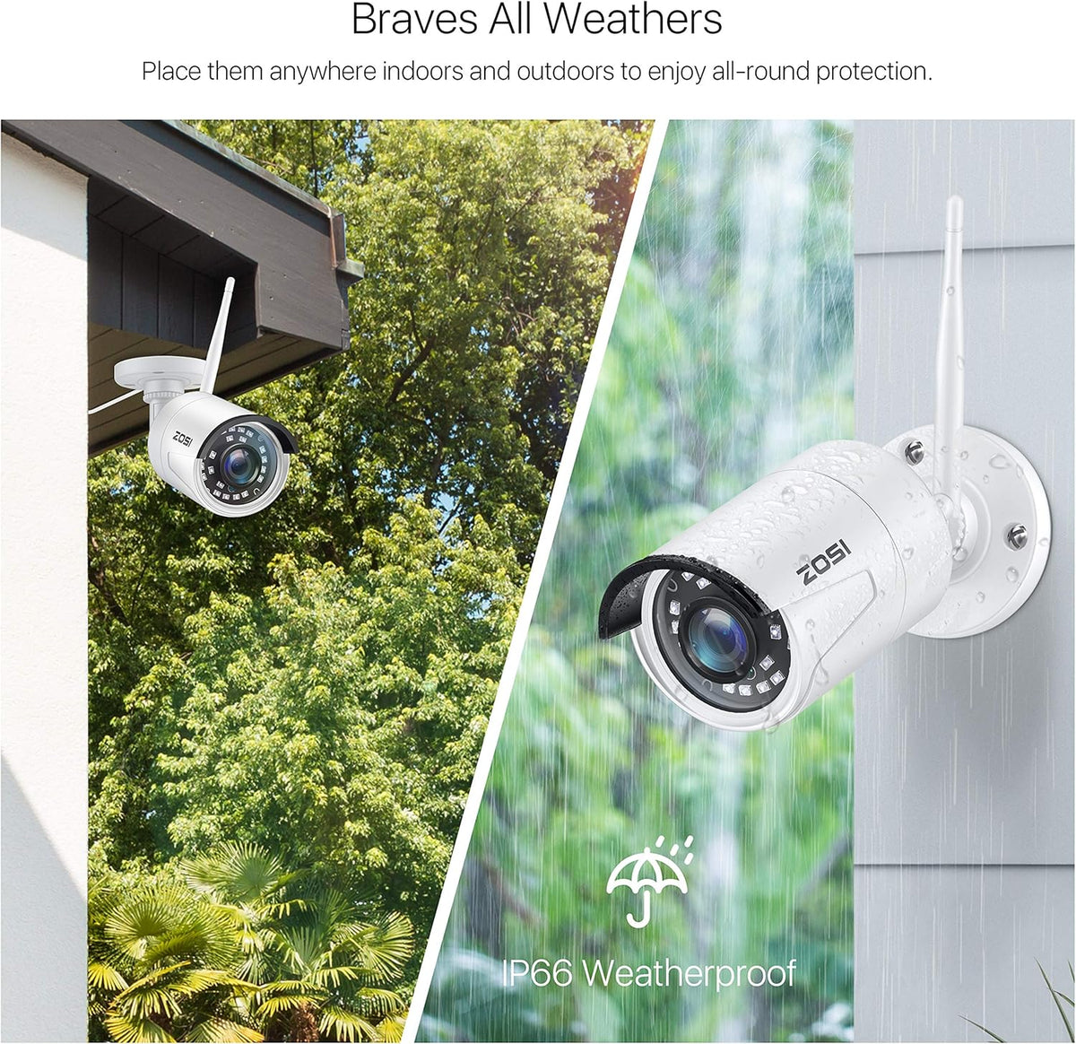 ZOSI 3MP Buiten Wlan Bewakingssysteem 8CH H.265 + HDMI NVR met 4 HD 3MP Megapixel WIFI Bewakingscamera Set zonder Harde Schijf, 24M IR Nachtzicht