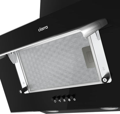CIARRA CBCB6736D Ef­fi­zi­ENZ A Kopffreie Schräghaube 60cm 350m³/h mit CBCF002X2 Kohlefilter Abluft Umluft 3 Stufen Dunstabzugshaube Wandabzugshaube, Silber [Energieklasse A]
