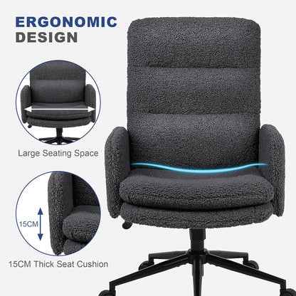 Youhauchair Bureaustoel met hoge rugleuning, bureaustoel van imitatiebont met verstelbare hoogte, comfortabele kaptafel van kasjmier, ergonomische bureaustoel voor thuis, donkergrijs