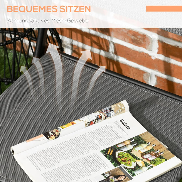 Tuinstoelen - Tuinmeubelen - 3-Delige - Tuin Eettafelstoelen - met 2 Inklapbaar Stoelen - 1 Tafel - Bistroset - Moderne Stijl - Weerbestendig - Stabiel - Ruimtebesparend - Onderhoudsvriendelijk - 50 x 72 cm Tafel - 46 x 52 x 86 cm Stoel - Zwart/Grijs