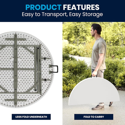 Flash Furniture 121,72 cm ronde dubbele opvouwbare graniet witte klaptafel van kunststof