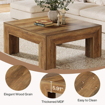 Tribesigns Coffee Table, Square Living Room Table, Coffee Table with Stable Wooden Legs for Sofa, Bedroom, 100 x 100 x 50 cm, Rustic Brown