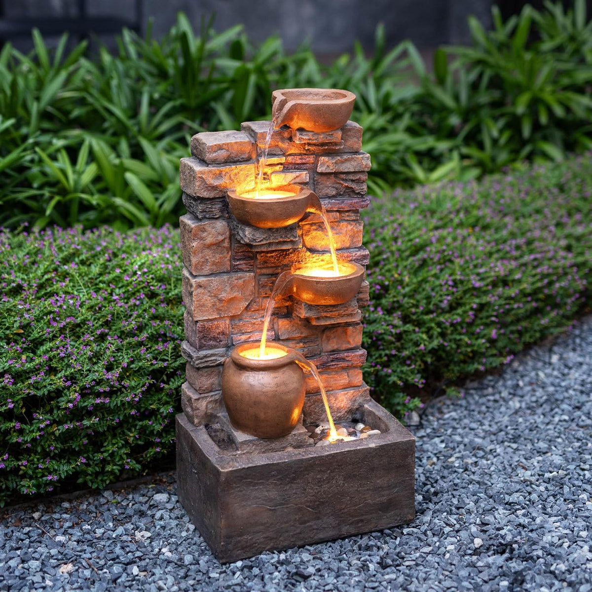 Teamson Home 4 Lagen Waterval Fontein Bruin LED Outdoor Decor