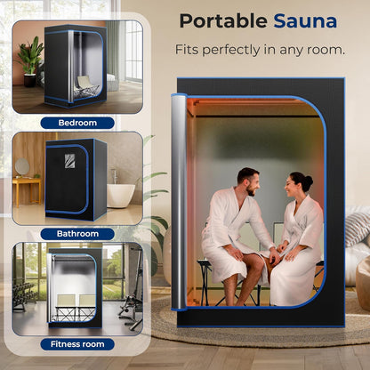 SereneLife Draagbare Sauna –Thuissauna Spa- 2-Persoons Stoomsauna Tent met 4L Stomer- 2 Opvouwbare Sauna Stoelen- Afstandsbediening-180 x 120 cm - Zwart