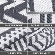 Buiten Vloerkleed - Buitenkleden - Buitentapijt - Opvouwbaar - UV-bestendig - Waterdicht - Omkeerbaar - Buitenmatten - voor Buiten - Balkon - Strand - Picknick -Terras - Rechthoekig - 240 x 300 cm - Grijs