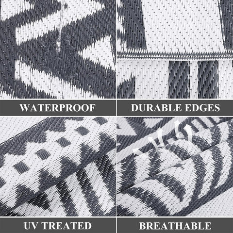 Buiten Vloerkleed - Buitenkleden - Buitentapijt - Opvouwbaar - UV-bestendig - Waterdicht - Omkeerbaar - Buitenmatten - voor Buiten - Balkon - Strand - Picknick -Terras - Rechthoekig - 240 x 300 cm - Grijs