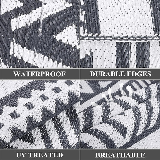 Buiten Vloerkleed - Buitenkleden - Buitentapijt - Opvouwbaar - UV-bestendig - Waterdicht - Omkeerbaar - Buitenmatten - voor Buiten - Balkon - Strand - Picknick -Terras - Rechthoekig - 240 x 300 cm - Grijs