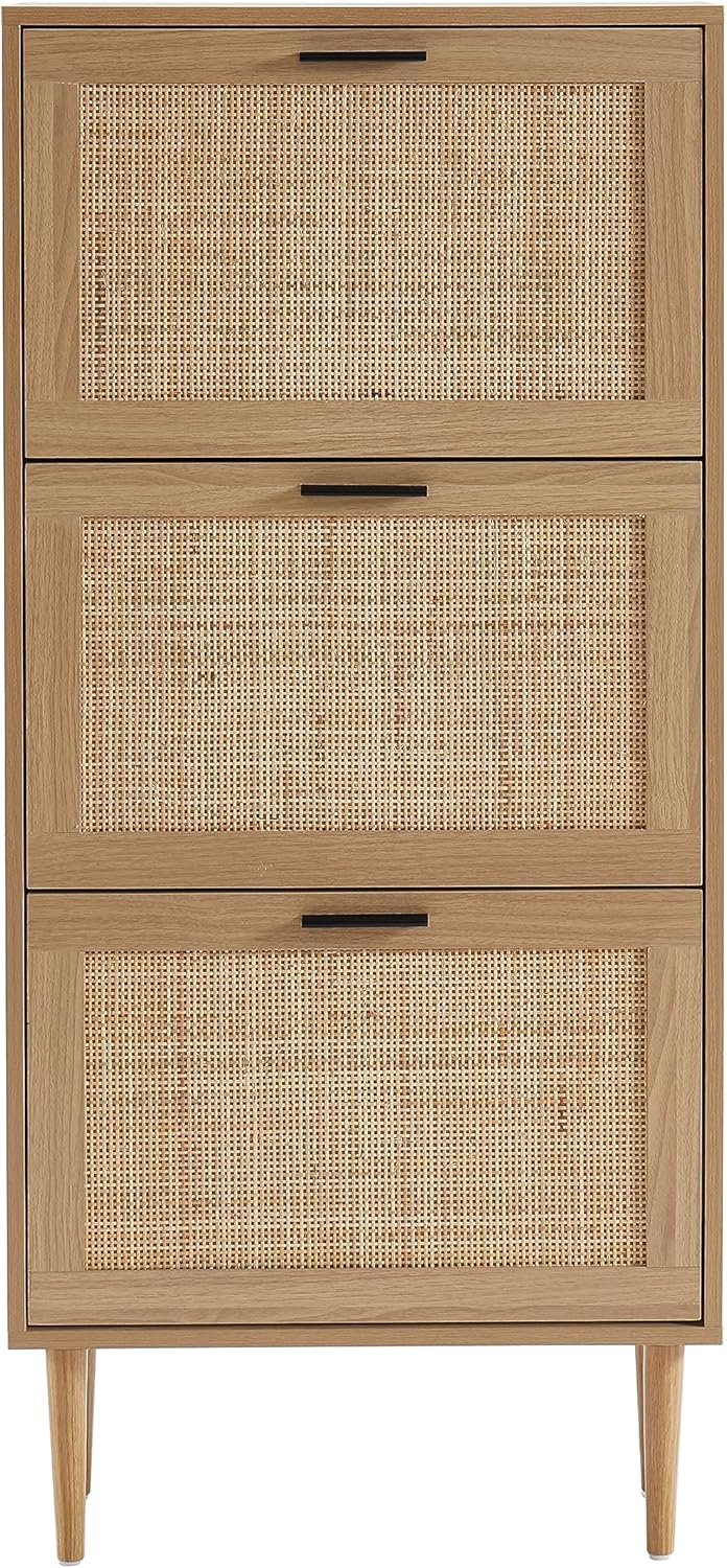 BAÏTA - Schoenenkast AMANA eikenlook en rotan riet, 60 cm