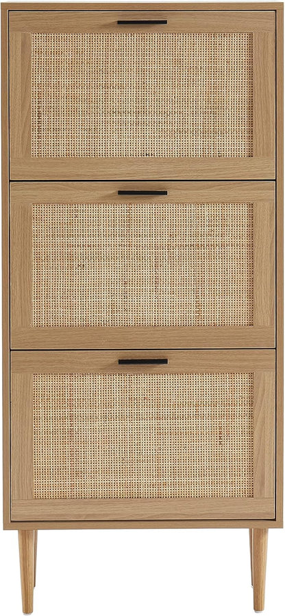 BAÏTA - Schoenenkast AMANA eikenlook en rotan riet, 60 cm
