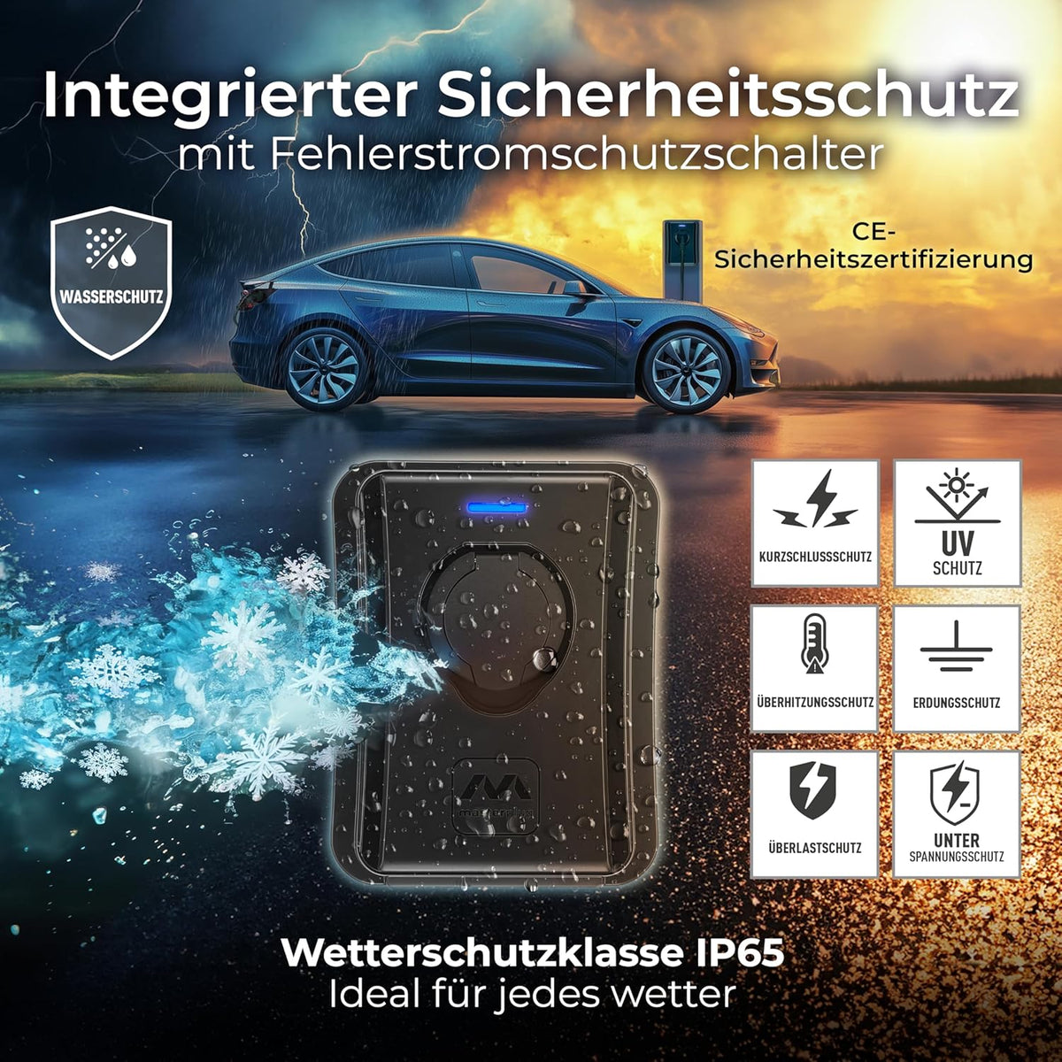 Laadstation elektrische auto – EV laadpunt – Oplaadstation – Thuislader – Type 2 laadpaal – 7,4 kW snel laden – RFID beveiliging en IP65 weerbestendig