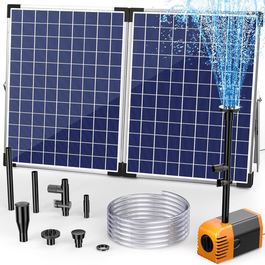 Biling 35 W vijverpomp op zonne-energie, 1500 l/u, stille pomp op zonne-energie met 4 sproeiers, fontein op zonne-energie met beekloopslang voor tuinvijvers tot 1500 liter, doe-het-zelf waterspel