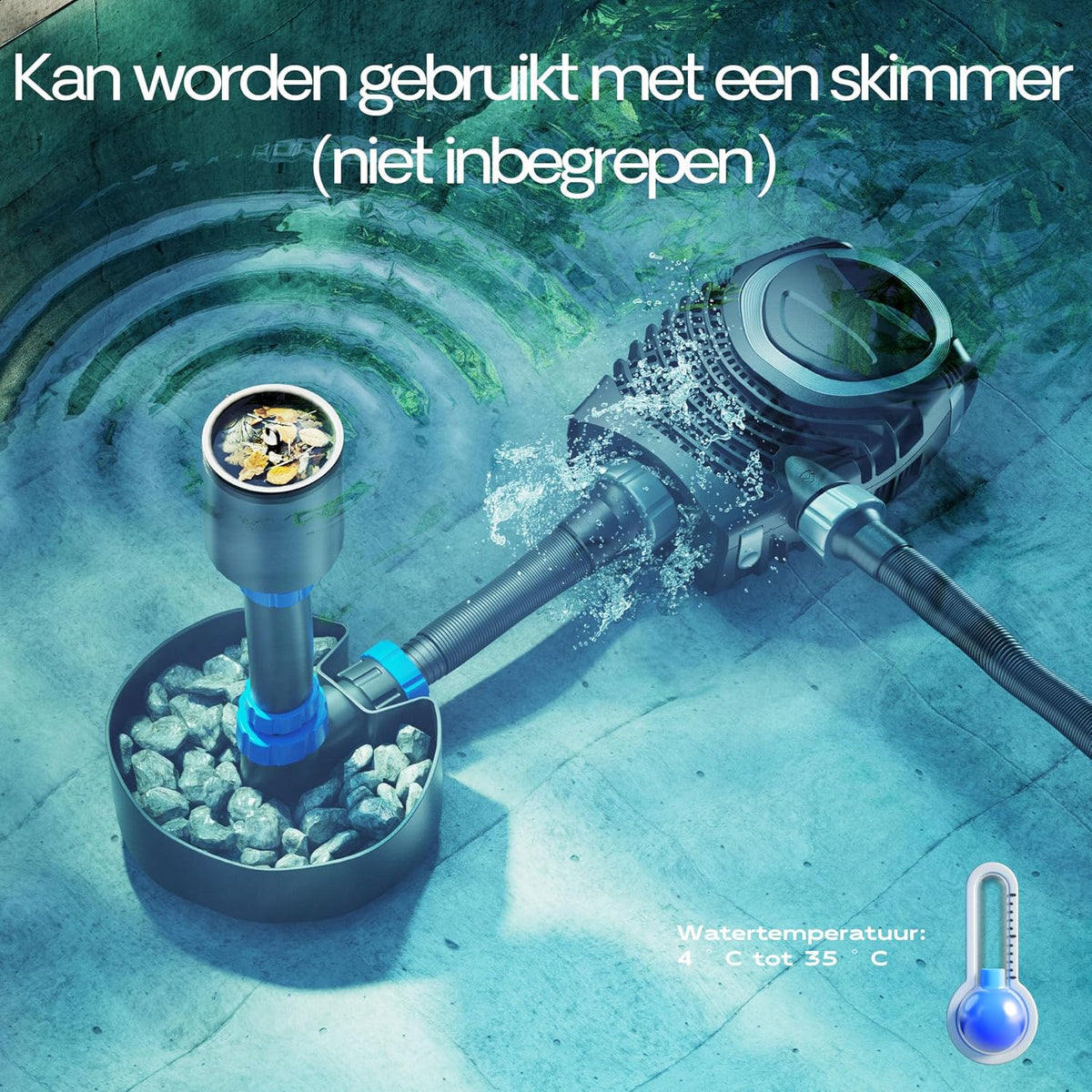 SunSun NEO-10000 SuperECO vijverpomp 80 W, energiebesparende filterpomp met 10.000 liter per uur, beeklooppomp voor koivijvers, circulatiepomp, skimmerpomp, tuinvijverpomp