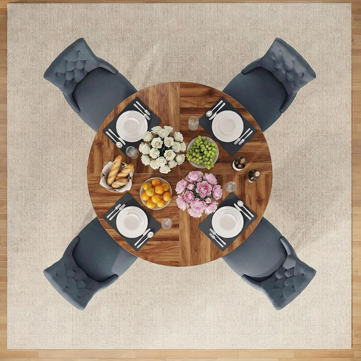 Lailang 120cm Eettafel, Modern Eetkamertafel, Houten Eettafel, Dining Table For 4, Kitchen Dining Table, 120 x 120 x 75 cm, Rustic Brown