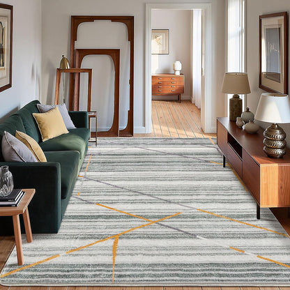 Vloerkleden voor woonkamer, slaapkamer, modern, laagpolig tapijt, Boheems tapijt, abstract, geometrisch patroon met rechte lijn, tapijten, antislip, groot tapijt (grijs/gestreept multi, 200