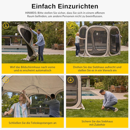 EAST OAK Pop-up tent en paviljoen, 3 x 3 m, grote werptent voor 4-6 personen, gazebo voor camping, tuin, terras, stoffen waterdicht, UPF 50+ uv-bescherming, 360° ventilatie, anti-muggen, met draagtas,