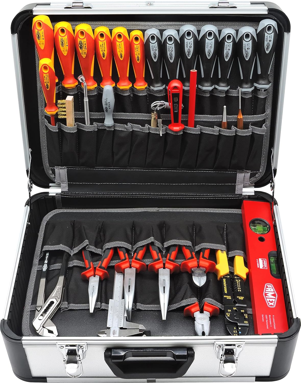 FAMEX 419-43 Professionele aluminium gereedschapskoffer, 191-/275-delig, met omvangrijke gereedschapsset en steeksleutelset 4-32 mm