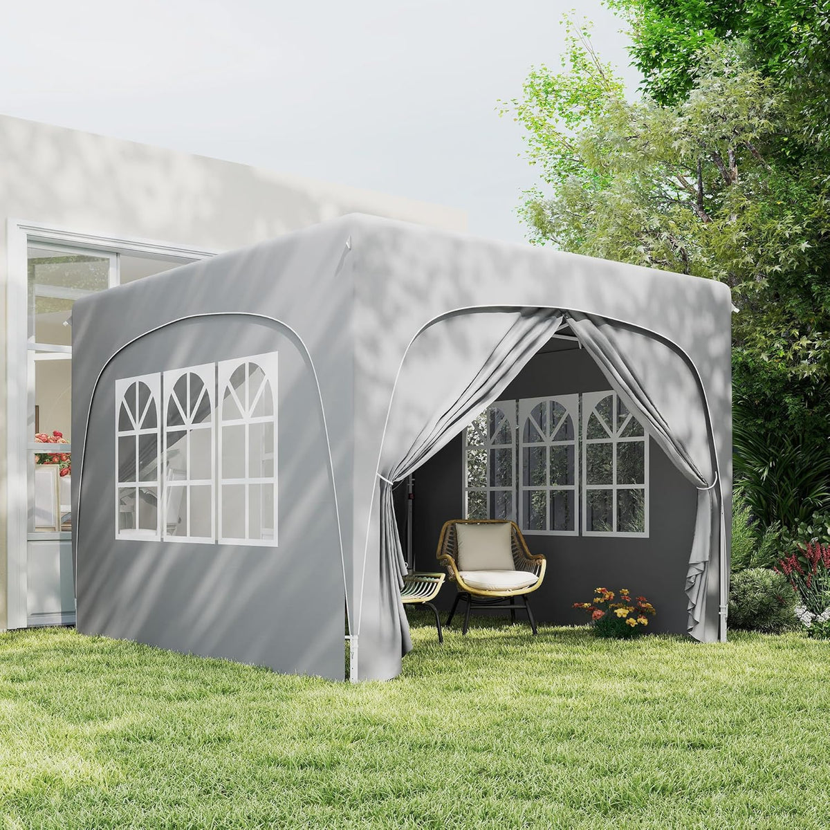 Outsunny Pavillon 3x3m, wasserabweisend Stabil Winterfest Pop-up Faltpavillon, UV Schutz 50+, Faltbar Partyzelt Gartenzelt mit 4 Seitenteilen Tasche Gartenpavillon für Camping Garten, Hellgrau - QUORE