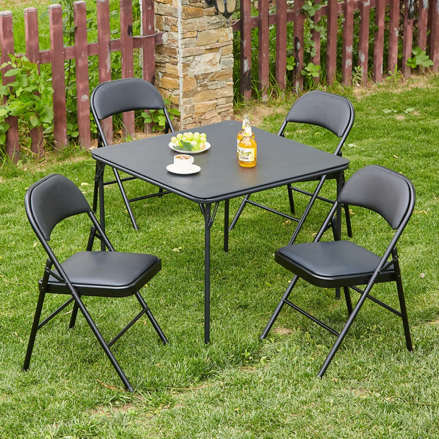 Klapstoel - Vouwstoel - Eettafelstoelen - Set van 4 - Opklapbare Stoelen - Draagbare - Makkelijk  Opbergbare - met Metalen Frame - voor Binnen - Buiten - Kantoor - Kamperen - Vinyl - 46 x 46 x 75 cm - Zwart