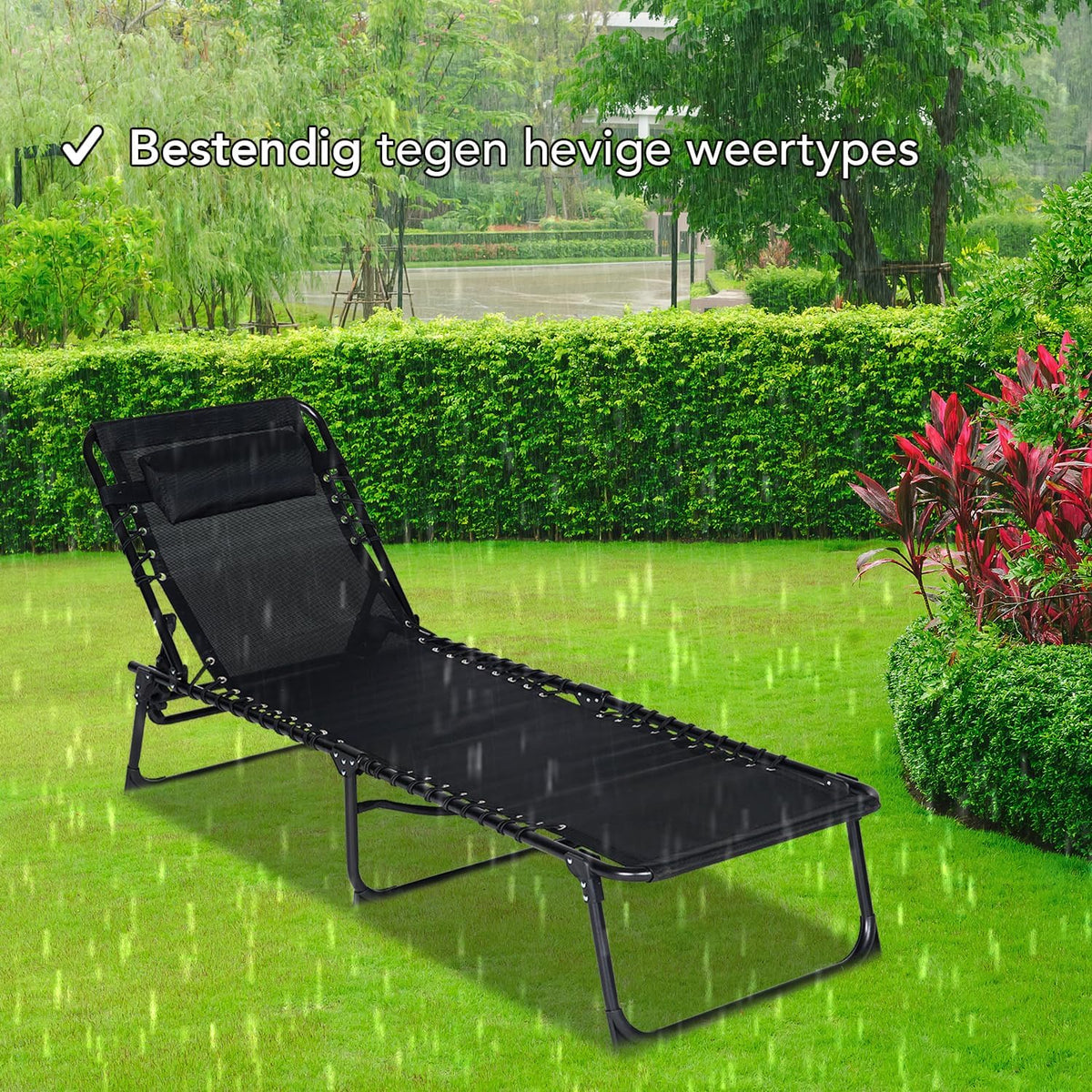 Brixy Sunbeds (set of 2) - Foldable - Includes Pillow - Sun beds - Sun loungers - Adjustable - Garden - Weatherproof - Anthracite - QUORE