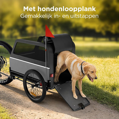 Hondenfietskar XL – Opvouwbare fietskar voor grote hond (tot 45 kg) – Waterdicht, met vering, oprijplaat & comfortabele ruimte – Geschikt voor e-bike